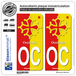 2 Autocollants plaque immatriculation Auto OC Occitanie - Collector