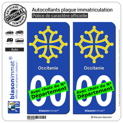 2 Autocollants plaque immatriculation Auto Occitanie - Croix