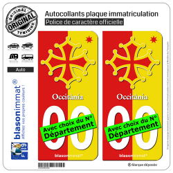 2 Autocollants plaque immatriculation Auto Occitanie - Collector