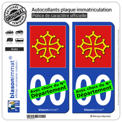 2 Autocollants plaque immatriculation Auto Occitanie - l'Authentique