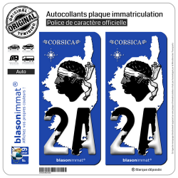2 Autocollants plaque immatriculation Auto 2A Corsica - Carte