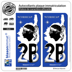 2 Autocollants plaque immatriculation Auto 2B Corsica - Carte