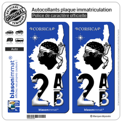 2 Autocollants plaque immatriculation Auto 2AB Corsica - Carte