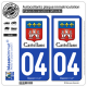 2 Autocollants plaque immatriculation Auto 04 Castellane - Ville