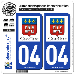 2 Autocollants plaque immatriculation Auto 04 Castellane - Ville