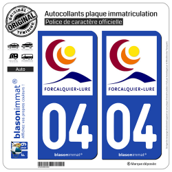 2 Autocollants plaque immatriculation Auto 04 Forcalquier - Agglo