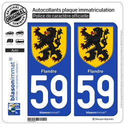 2 Autocollants plaque immatriculation Auto 59 Flandre - Armoiries