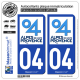 2 Autocollants plaque immatriculation Auto 04 Alpes de Haute-Provence - Département