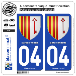 2 Autocollants plaque immatriculation Auto 04 Barcelonnette - Armoiries