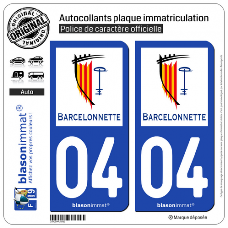 2 Autocollants plaque immatriculation Auto 04 Barcelonnette - Ville