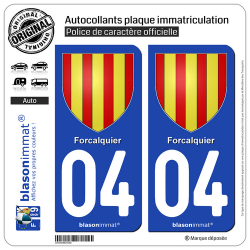 2 Autocollants plaque immatriculation Auto 04 Forcalquier - Armoiries