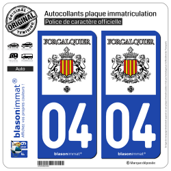 2 Autocollants plaque immatriculation Auto 04 Forcalquier - Ville