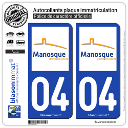 2 Autocollants plaque immatriculation Auto 04 Manosque - Ville