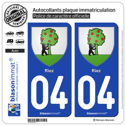 2 Autocollants plaque immatriculation Auto 04 Riez - Armoiries