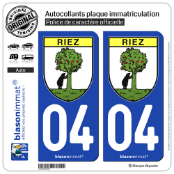 2 Autocollants plaque immatriculation Auto 04 Riez - Commune