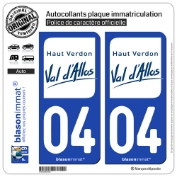 2 Autocollants plaque immatriculation Auto 04 Val d'Allos - Haut Verdon