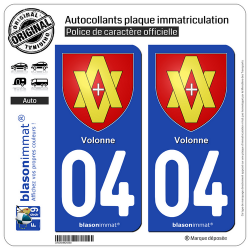2 Autocollants plaque immatriculation Auto 04 Volonne - Armoiries