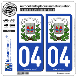 2 Autocollants plaque immatriculation Auto 04 Saint-Martin-les-Eaux - Commune