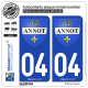 2 Autocollants plaque immatriculation Auto 04 Annot - Armoiries