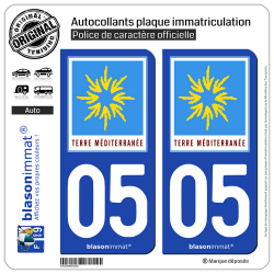 2 Autocollants plaque immatriculation Auto 05 PACA - Terre Méditerranée