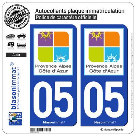 2 Autocollants plaque immatriculation Auto 05 PACA - Tourisme