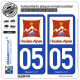 2 Autocollants plaque immatriculation Auto 05 Hautes-Alpes - Département