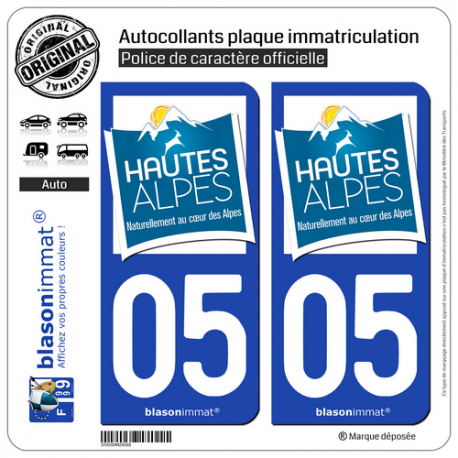 2 Autocollants plaque immatriculation Auto 05 Hautes-Alpes - Tourisme