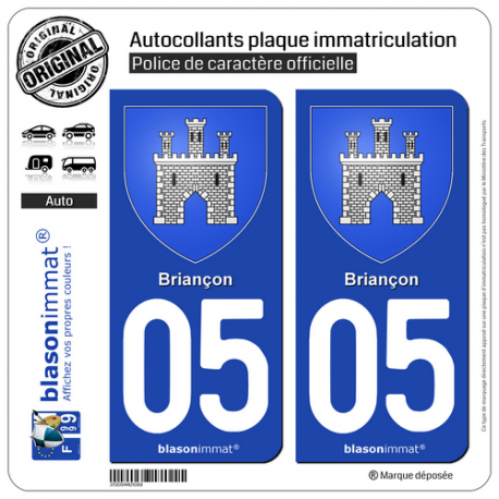 2 Autocollants plaque immatriculation Auto 05 Briançon - Armoiries