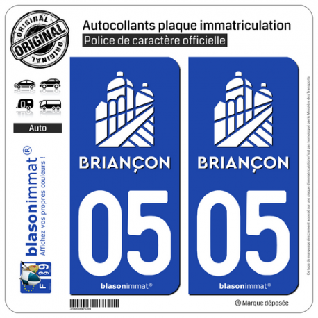 2 Autocollants plaque immatriculation Auto 05 Briançon - Ville II