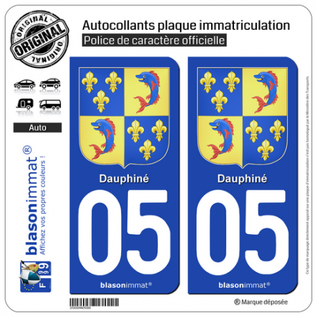 2 Autocollants plaque immatriculation Auto 05 Dauphiné - Armoiries III