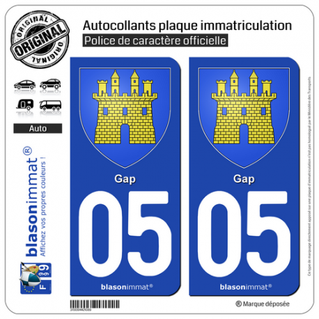2 Autocollants plaque immatriculation Auto 05 Gap - Armoiries