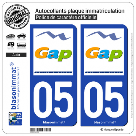 2 Autocollants plaque immatriculation Auto 05 Gap - Ville