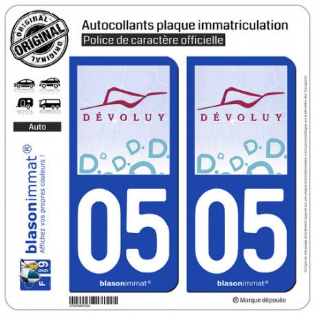 2 Autocollants plaque immatriculation Auto 05 Le Devoluy - Commune