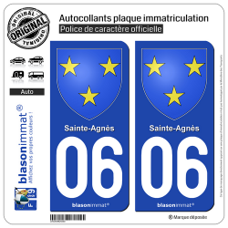 2 Autocollants plaque immatriculation Auto 06 Sainte-Agnès - Armoiries