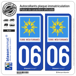 2 Autocollants plaque immatriculation Auto 06 PACA - Terre Méditerranée