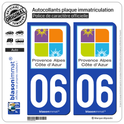 2 Autocollants plaque immatriculation Auto 06 PACA - Tourisme