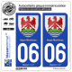 2 Autocollants plaque immatriculation Auto 06 Alpes-Maritimes - Armoiries