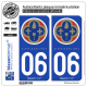 2 Autocollants plaque immatriculation Auto 06 Alpes-Maritimes - Département