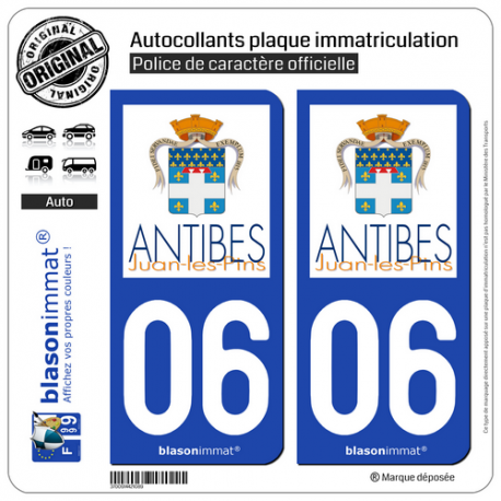 2 Autocollants plaque immatriculation Auto 06 Antibes - Ville