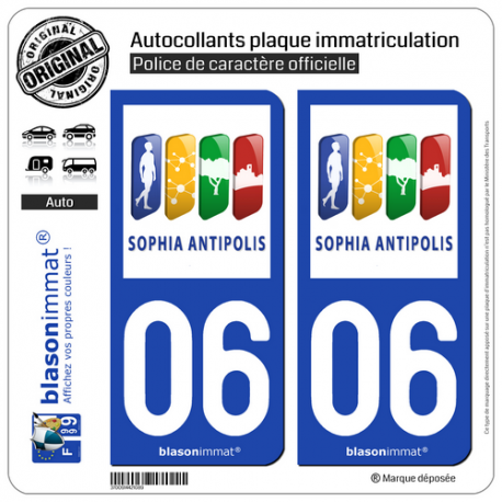 2 Autocollants plaque immatriculation Auto 06 Antibes - Agglo