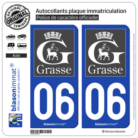 2 Autocollants plaque immatriculation Auto 06 Grasse - Tourisme