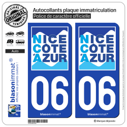 2 Autocollants plaque immatriculation Auto 06 Nice - Agglo
