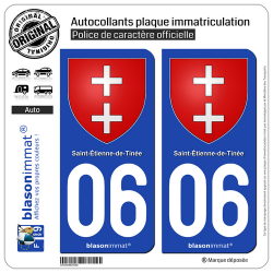 2 Autocollants plaque immatriculation Auto 06 Saint-Étienne-de-Tinée - Armoiries