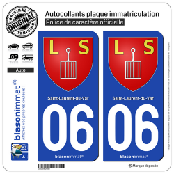 2 Autocollants plaque immatriculation Auto 06 Saint-Laurent-du-Var - Armoiries