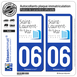 2 Autocollants plaque immatriculation Auto 06 Saint-Laurent-du-Var - Ville