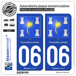2 Autocollants plaque immatriculation Auto 06 Tourrette-Levens - Armoiries