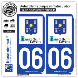2 Autocollants plaque immatriculation Auto 06 Tourrette-Levens - Commune