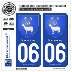 2 Autocollants plaque immatriculation Auto 06 Spéracèdes - Armoiries