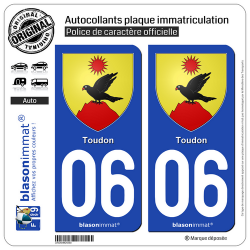 2 Autocollants plaque immatriculation Auto 06 Toudon - Armoiries