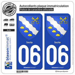 2 Autocollants plaque immatriculation Auto 06 Isola - Armoiries